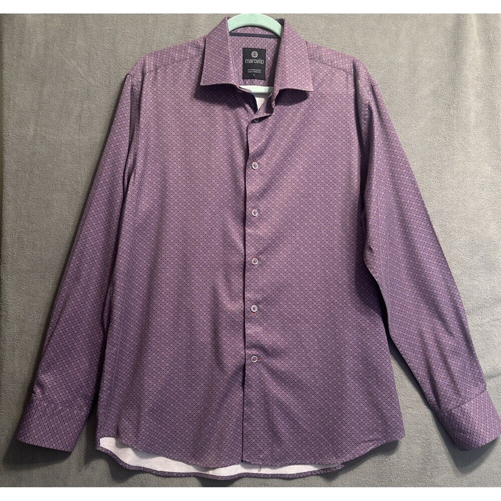 Marcello Geometric Pattern Button Up Dress Shirt Mens‎ L Performance Microfiber